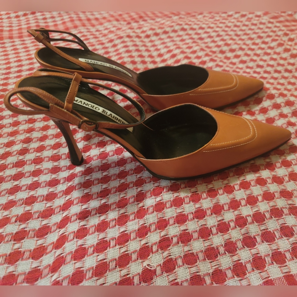 Manolo Blahnik Brown Leather Strappy Heels Size 37.5 - Picture 6 of 15